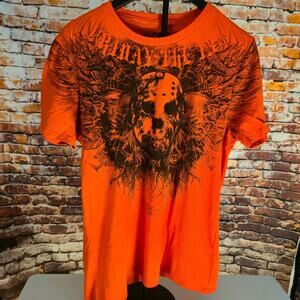 Friday The 13th Jason Mask T Shirt M Orange Horror Graphic Movie Tee Adult